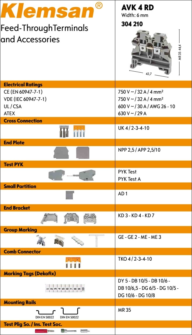 Cầu đấu dây Klemsan AVK 4