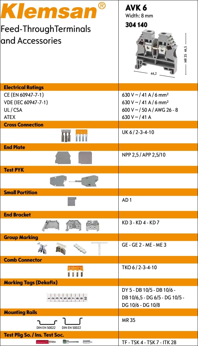 Cầu đấu dây Klemsan AVK 6